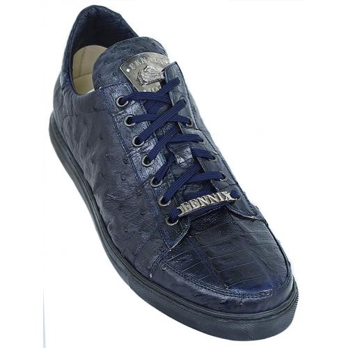 Fennix Italy 3266 Navy Genuine Alligator / Ostrich Quill Sneakers With Silver Fennix Emblem